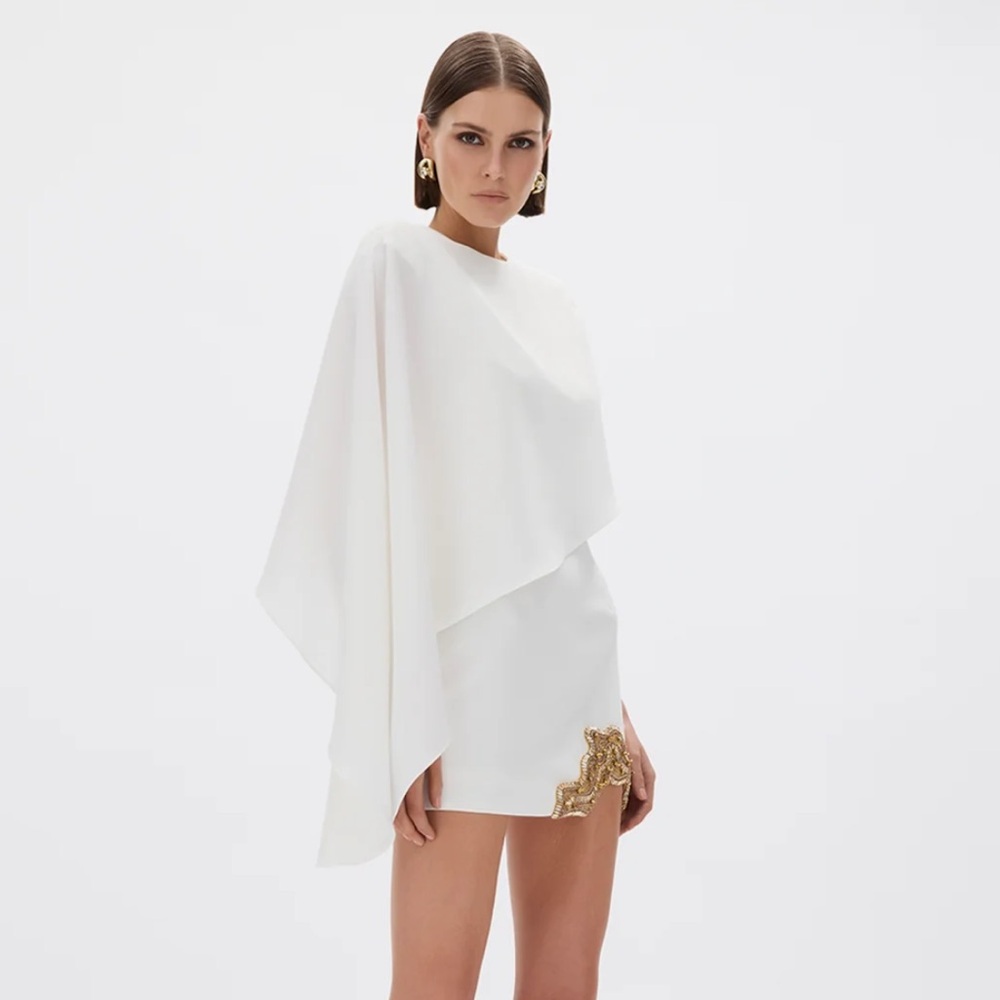 Rachel Gilbert White Amari Mini Dress with Gold Appliqué